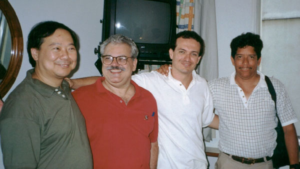 Our Brazilian Friends, Carlos and Rodrigo <br> with Frank and myself at the hotel